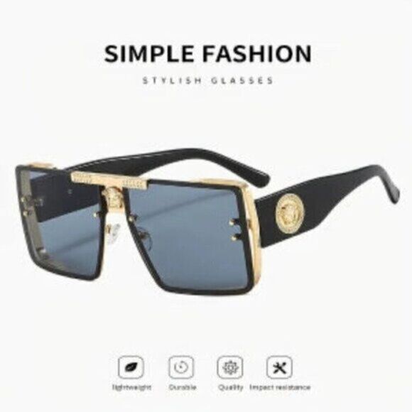 Black Sports Sunglasses Rivet Metal Frame Large Square Gold Frame main image 10